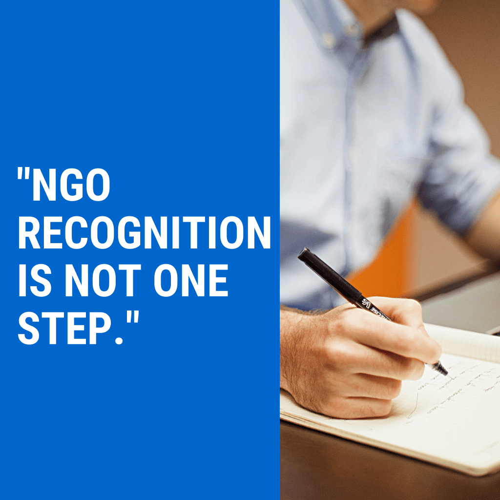 Indian NGO leader navigating government recognition processes including NGO Darpan, ministry approvals, and scheme registrations